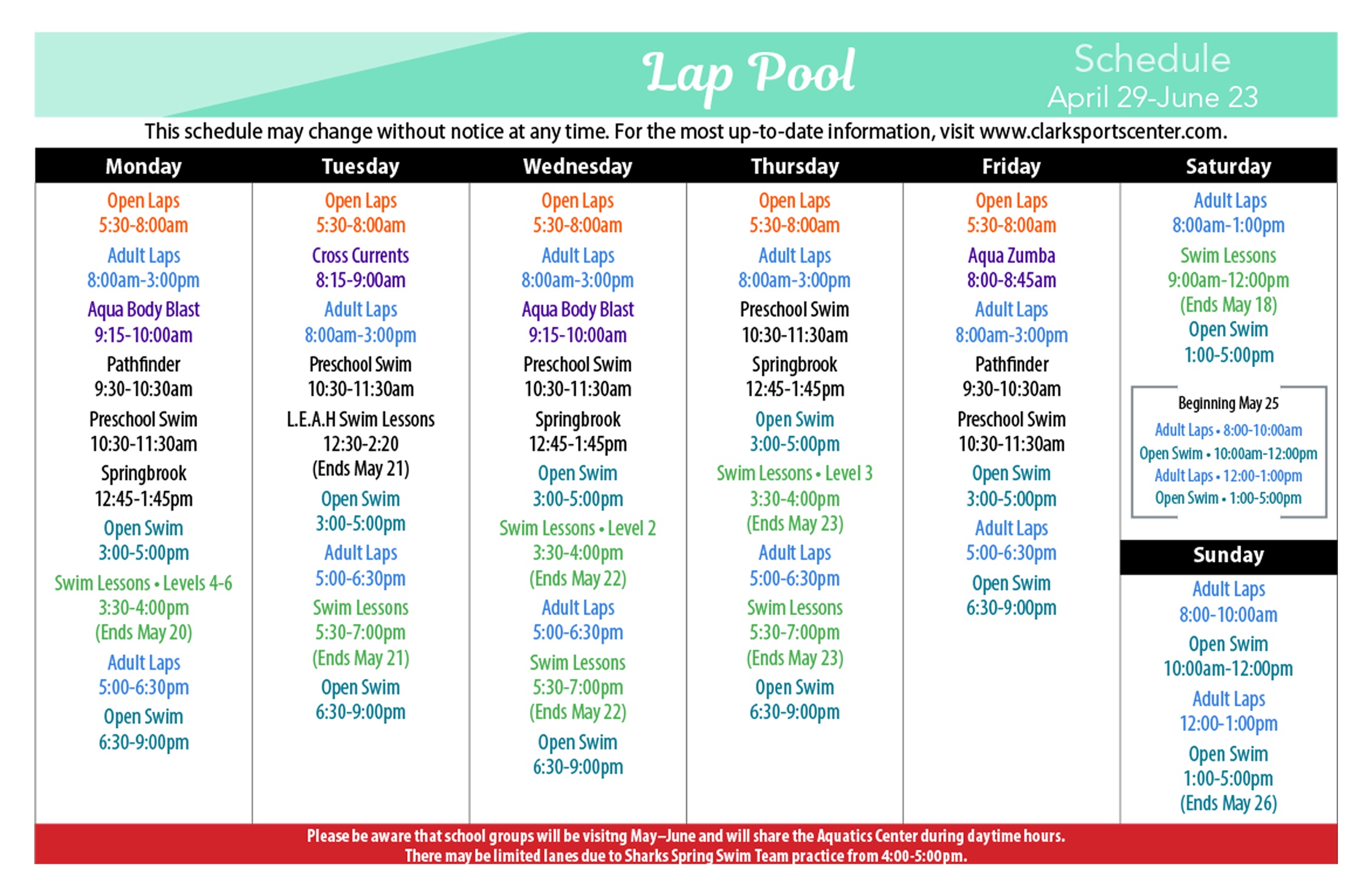 LapPoolScheduleSpring22019 The Clark Sports Center