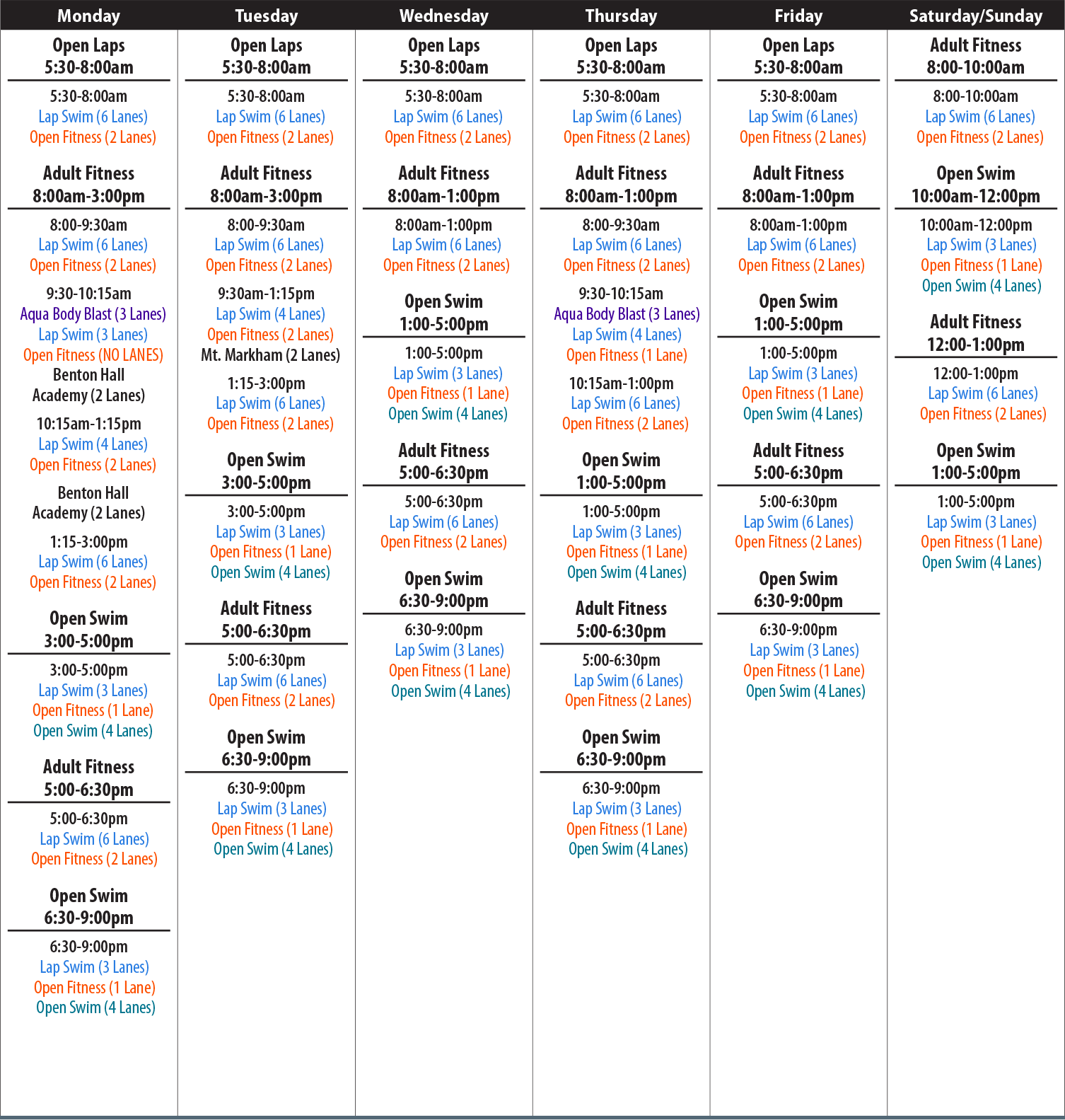 2017-summer-aquatics-schedule-lap-pool | The Clark Sports Center