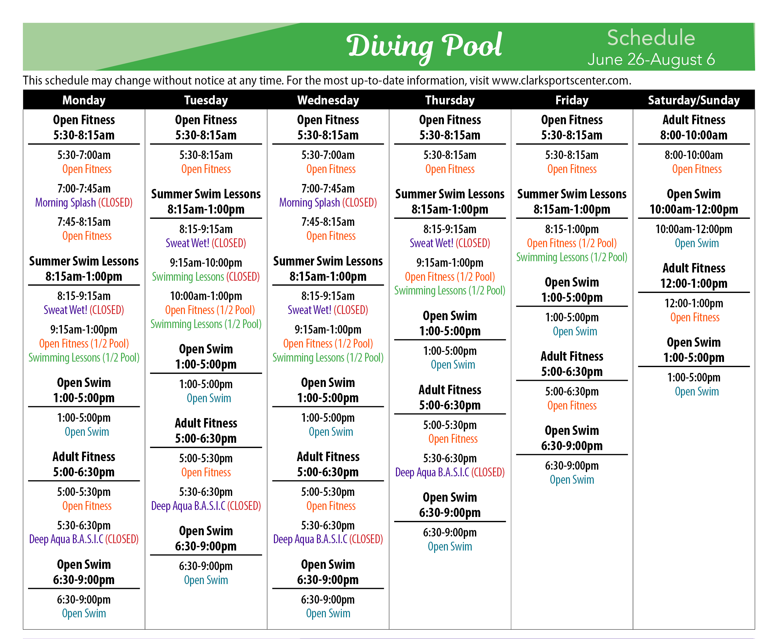 diving-pool-schedule-summer | The Clark Sports Center