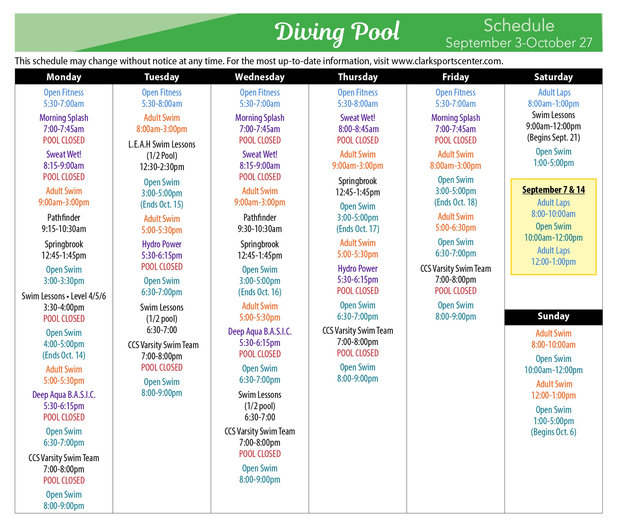 Diving-Pool-Schedule-2019 | The Clark Sports Center