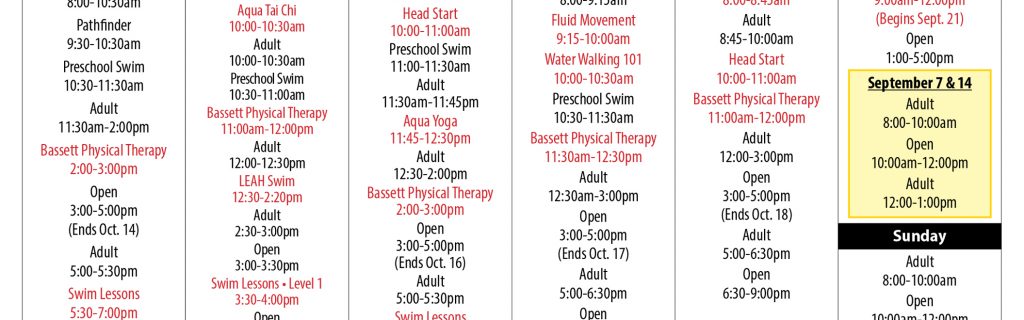 Teaching-Pool-Schedule-Fall-2019 | The Clark Sports Center