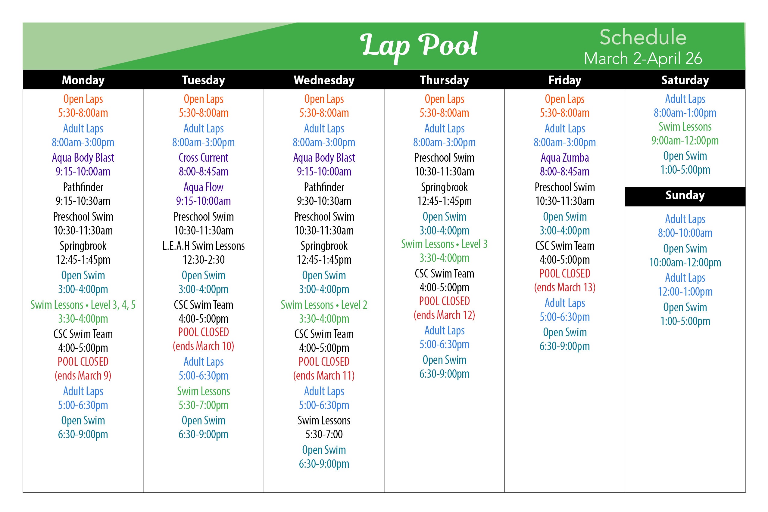 Lap Pool Schedule | The Clark Sports Center